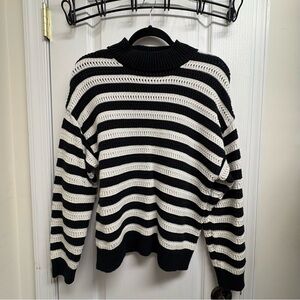 Time and Tru Black and White Striped Turtleneck Sweater